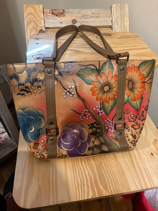 Anuschka Handbags - Anuschka Hand-Painted Floral Leather Tote Bag in Multicolor EUC